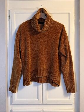 Forever 21 Golden Mustard Brown Chenille Turtleneck Sweater Small